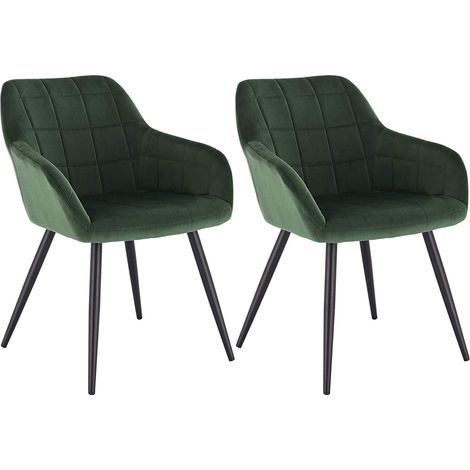 Woltu – Lot de 2 chaises de salle à manger avec accoudoirs – Velours vert foncé – Pieds en métal – Hauteur 81cm – Confort ergonomique