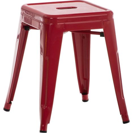 Sgabello basso design industriale fisso altezza 46 cm in metallo rosso 100005493