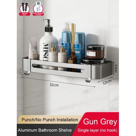 (1 Gris anthracite) Étagère de salle de bain sans perçage, étagère d'angle en aluminium, panier triangulaire mural, organisateur de rangement pour salle de douche FR2006 (1/5)