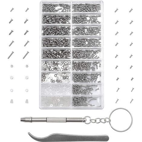 1000 Kits de Réparation de Lunettes à Vis Micro, avec un Brucelles et un Tournevis, pour Lunettes, Lunettes de Soleil, Montres- (1/5)