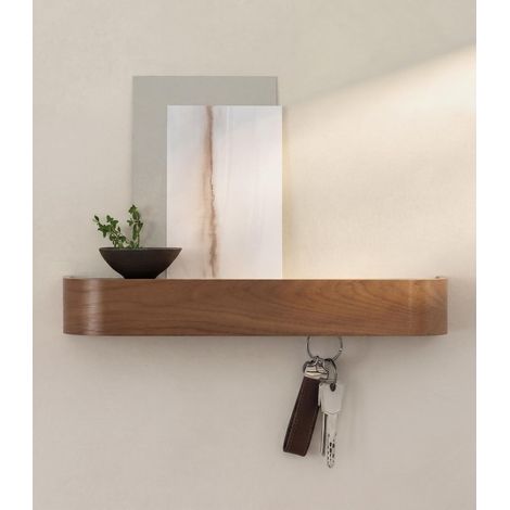 Porte Clé Mural Moderne avec Étagère en Bois Rangement Clé pour Meuble de Couloir Noyer Design Minimaliste d’Accroche Clé Mural de Berlin (1/5)