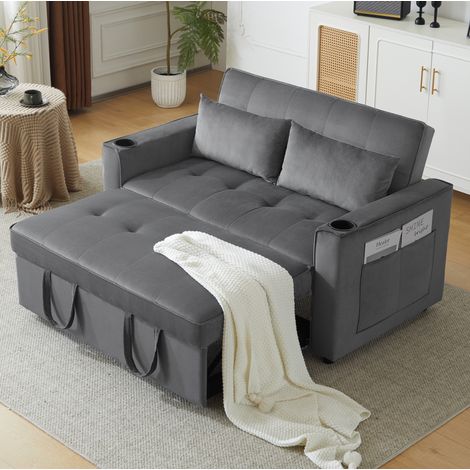 Sofá cama de 2 plazas 137 x 76,5 x 83 cm de terciopelo gris HAVRYA (1/5)