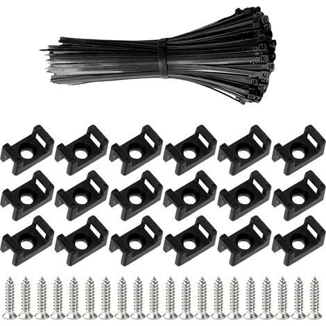 100 bridas para cables con base de sujeción y tornillos, sujetadores eléctricos autoblocantes de 200 mm, bridas de nailon para organización de cables, reutilizables y ajustables. (1/5)