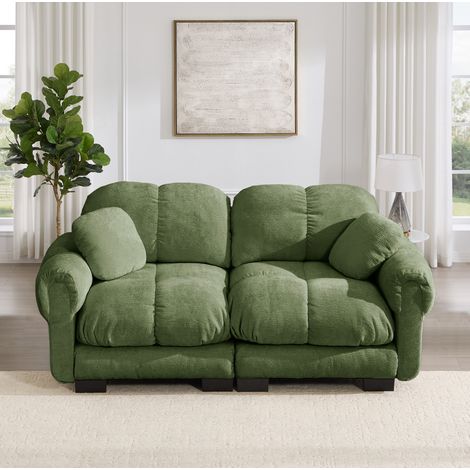 2-Sitzer Sofa grün Chenille modular mit Steppnähten und geschwungener Rückenlehne (1/5)