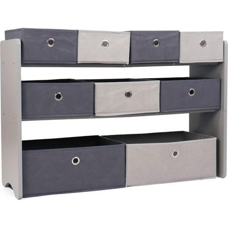 étagère pour Enfants, Organisateur de Jouets en Bois, 9 bacs en Tissu, Gris (1/5)