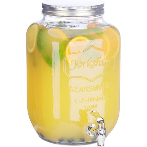 Ulisem8L Getränkespender Glas Zapfhahn Retro Gastro Saftspender Vintage Gartenparty Limonadenspender Transparent (1/4)