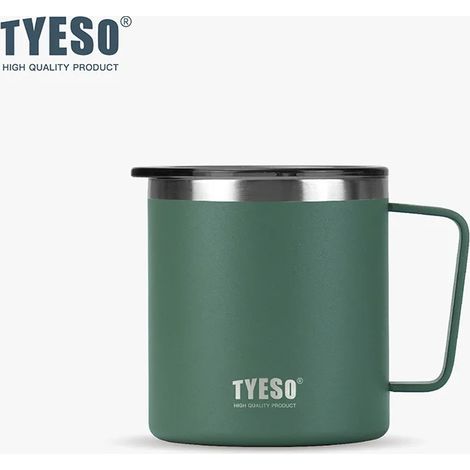 (Vert, 400 ml) Tasse à café, en acier inoxydable 304, avec un couvercle transparent et une poignée.
