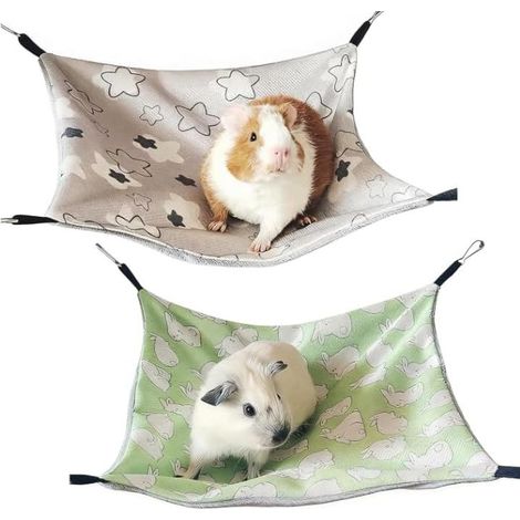 Lot de 2 hamacs pour cochon d'Inde - 28 x 28 cm - Double face - Avec soie glacée rafraîchissante et peluche douce - Hamac pour hamster - Hamac pour rongeurs - Accessoire pour cage