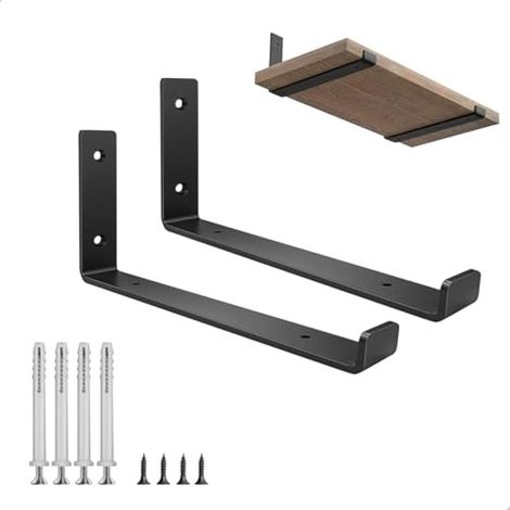 Supports métalliques pour étagères flottantes, épaisseur 0,5 cm, noirs, 25 cm, lot de 2 (1/5)