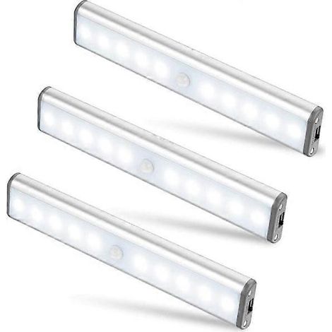 Lot de 3 lampes LED blanches portables, sans fil, rechargeables par USB et dotées de 10 LED chacune. (1/4)