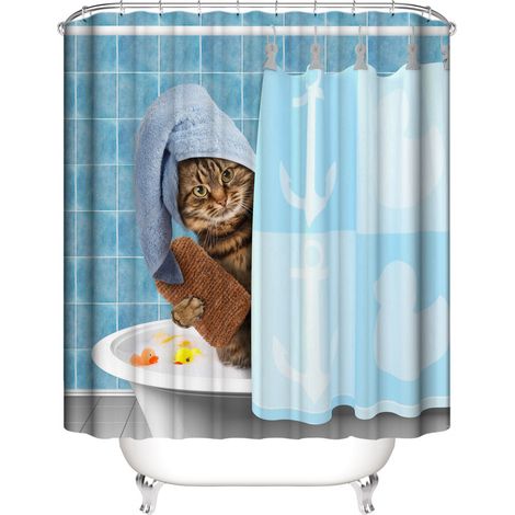 Rideau de douche à motif animalier 180 x 200 cm (chat), rideau de douche imperméable à motif chat