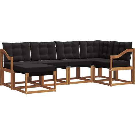 Outdoor Sofa Set with Cushion 6 pcs Natural and Black vidaXL