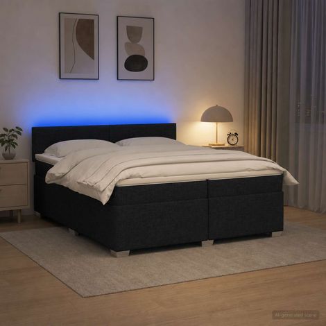 Cama con Base Tapizada, Colchón y Luz LED Negro 200 x 200 cm (1/5)