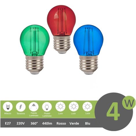 Lampadine filamento luce led 4w G45 attacco grande E27 palla sfera colorate rosso verde blu decorative per feste Verde (1/5)