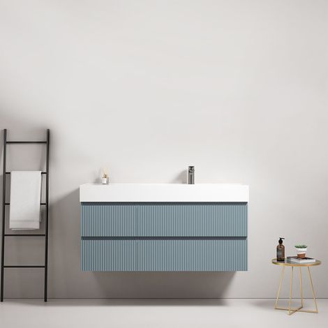 Mobile bagno sospeso cannettato 120 cm Blu Avio Lavabo a Destra in Resina Senza Specchio - Fiji Paint (1/4)