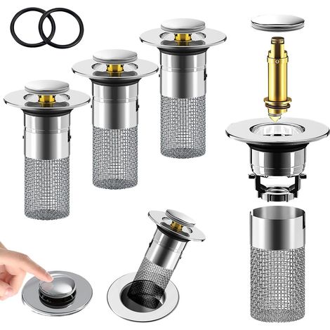 Crépine de siphon de sol en acier inoxydable, lot de 3 crépines escamotables (1/5)