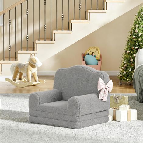 Canapé lit Enfant Convertible 1 Place,2 en 1 Fauteuil Enfant Convertible en Mousse,Dossier Haut,Antidérapant,Chauffeuse lit Convertible pour Chambre,Salon(132x58x5cm,Gris) (1/5)