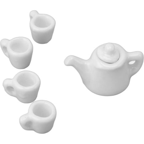 Service à thé miniature en porcelaine blanche 5 pièces pour poupée, jeu de rôle adorable pour enfants (1/5)