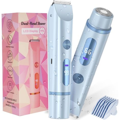 Rasoir Électrique Femme 2 en 1 Rechargeable Tondeuse Bikini Corps Lames Céramique Indolore Étanche IPX7 Usage Humide Sec Violet (1/5)