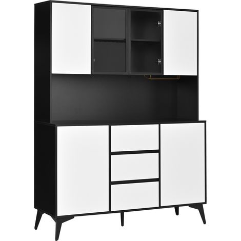 Armario alto con vitrina de vidrio LED regulable por app MDF blanco y negro 120x40x160 cm (1/5)