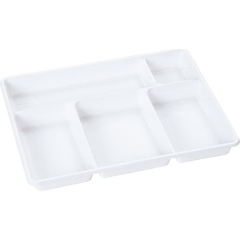 Lot de 200 plateaux repas 5 compartiments en polystyrène blanc – Dimensions 290 x 224 x H. 30 mm – Compatible aliments jusqu'à 70°C – D-Work