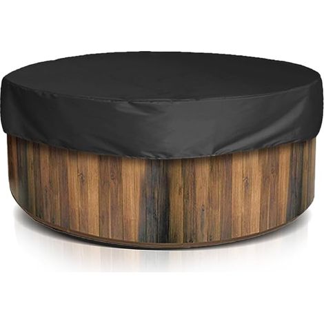 Inflatable Spa Cover Round Waterproof 190D Polyester Taft Portable Protective Cover for Outdoor Patio Hot Tub Pool Black (1/5)