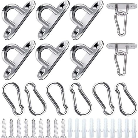 12 Pieces Stainless Steel Eye Plate M5 Anchor Plate Carabiner Eyelet Stainless Steel Ceiling Hook with Screws and Expansion Tube for Swing Hooks Hammocks Awnings Boat Deck Accessories (1/5)