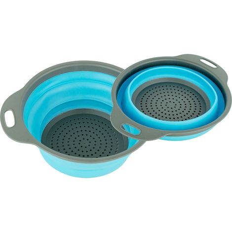 Conjunto 2 coladores de silicona plegables sobre sí mismo ø 20 y 24 cm multiusos  Color: Azul