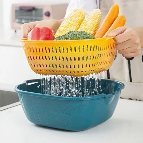 Ensemble de 6 passoires empilables en plastique, double couche, pour laver et faire tremper les fruits et légumes. (1/5)