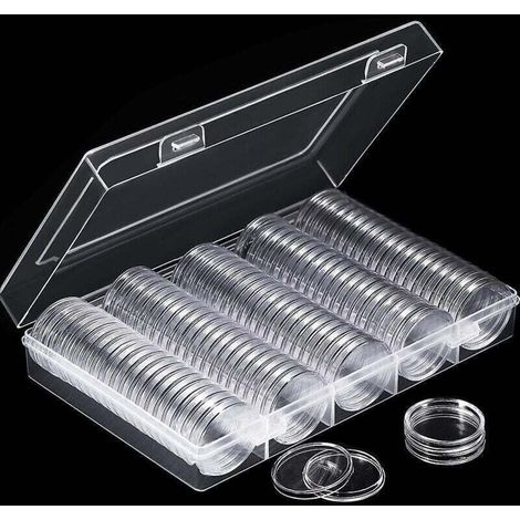 Lot de 100 capsules transparentes pour pièces de monnaie de 30 mm, boîte de rangement transparente pour pièces de collection commémoratives (1/4)