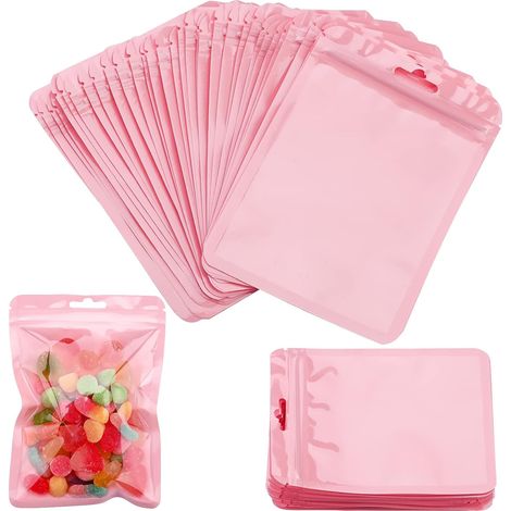 NineClouds Lot de 100 sacs en aluminium Mylar, sac refermable anti-odeurs, fermeture éclair en Mylar Booty (rose). (1/5)