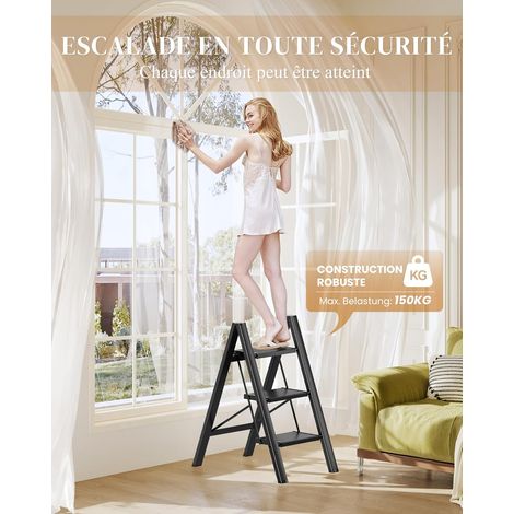 Escabeau pliant 3 marches – Acier au carbone, charge 150 kg, dimensions 45 x 65 x 82 cm, antidérapant – Sécurité accrue pour travaux en hauteur (1/5)