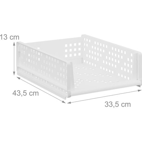 Lote de 3 cajas de almacenaje apilables prácticas para ropa baño 13 x 33,5 x 43,5 cm de plástico blanco 130016315