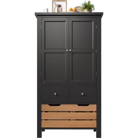 Hoher Küchenschrank 80x40x140 cm Schwarz mit 2 Türen und 5 Schubladen (1/5)