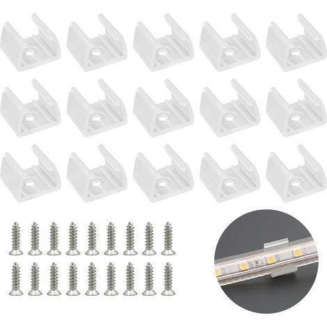 50 Pièces Fixation Ruban LED, LED Néon Montage Clips Support Montage, Inclure Vis pour 12mm à 14mm Silicone LED Néon Bande Lumineuse, Translucide, Blanc (1/5)