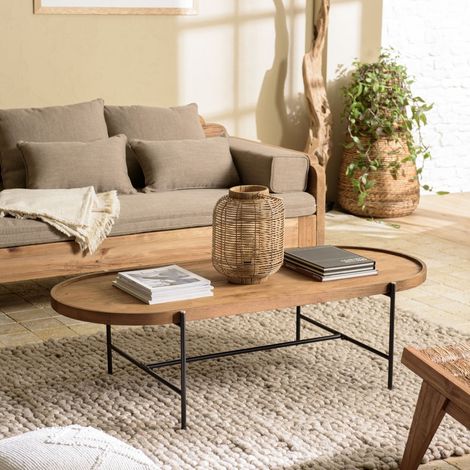 SIXTINE - Table basse ovale 140x63cm plateau en bois de teck recyclé (1/5)