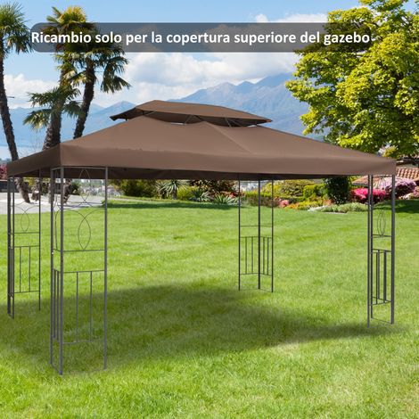 Copertura per Gazebo da Giardino Tetto Sostitutivo Anti-UV Impermeabile in Poliestere 3x4m, Marrone