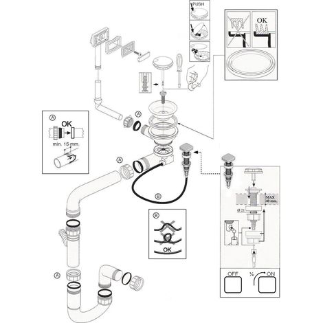 Cuisissimo – Vidage évier automatique 1 grand bac – Bonde Ø 90 mm – Pour évier SystemCeram CLEYA 100x51 cm – Siphon gain de place (1/2)
