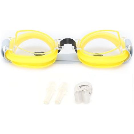 Lunettes de natation enfant avec bouchons d'oreilles et pince-nez réglables, jaune, kit complet pour piscine. (1/5)