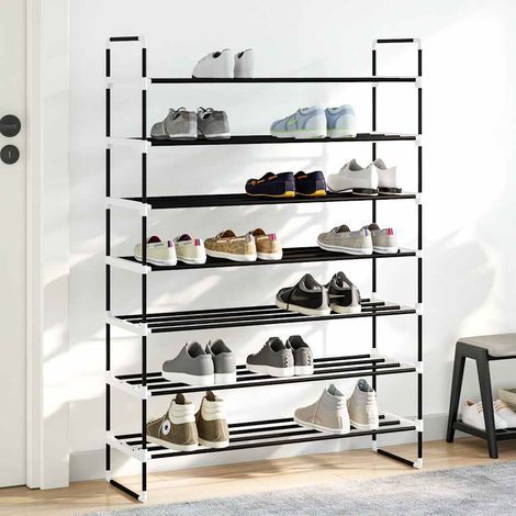 Étagère à chaussures à 7 niveaux, en métal et plastique, noire (1/4)