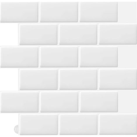 10 Pcs Blanc Sticker Carrelage Adhesif Mural 3d Cuisine Salle de Bain (30.5x 30.5cm) (1/5)