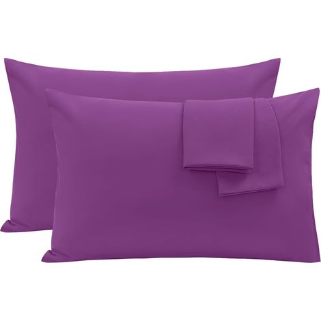 Lot de 2 taies d'oreiller en microfibre brossée – Taies d'oreiller standard – Résistant à la décoloration – Taie d'oreiller avec fermeture d'enveloppe (Violet, 50 x 75 cm) (1/5)