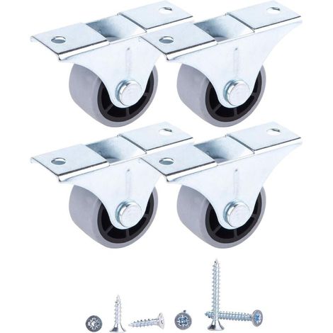 Lot de 4 petites Roulettes en Caoutchouc pour Meubles, appareils et équipements - Non Pivotantes - 30 mm de Diamètre - 35 kg de diamètre (1/5)