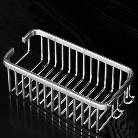 Porte-Douche Autocollant avec Crochets et Panier - Support Shampooing/Gel Douche Argent Chromé Sans Perçage, pour Salle de Bain (1/5)