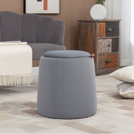 Pouf rotondo 2 in 1 con contenitore, Ø44 x 47,5 cm, grigio, effetto velluto HAVRYA (1/5)