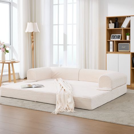 Canapé-lit 2 places en doux tissu côtelé, canapé-lit convertible pour sol, futon gain de place pour salon, appartement et chambre d'amis (1/5)