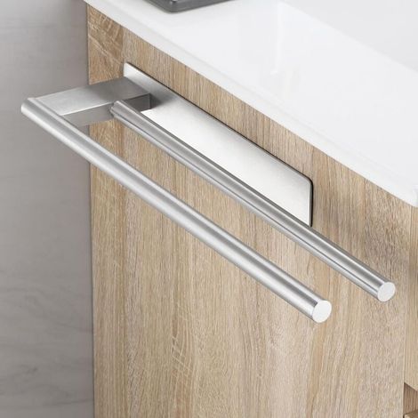 Porte-Serviettes Sans Perçage Double Bras Acier Inoxydable 304 Argent Brossé – Fissaggio adesivo, antirouille, etanche, supporto murale per sala da bagno e cucina (1/4)