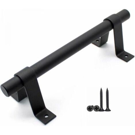 Poignée de porte de grange vintage poignée de porte coulissante en acier au carbone avec vis noir (1 pièce) (1/4)