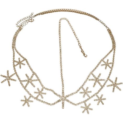 Retro-Tiara für Damen, luxuriöser Brautschmuck mit Strasssteinen, sechseckigem Anhänger, doppellagiger Kette, Prinzessinnen-Stil, Abschlussball-Stil-Gold (1/5)