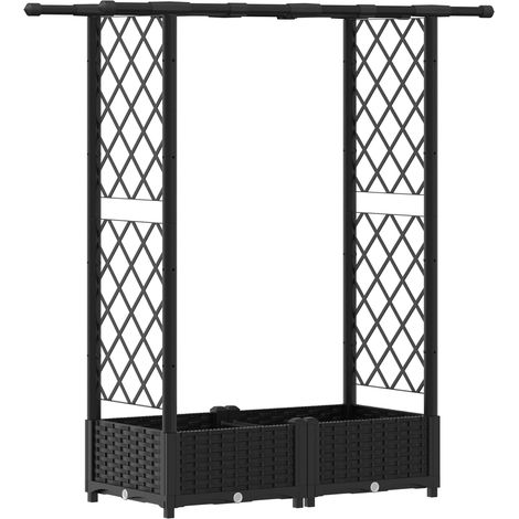 Fioriera da giardino Letto Rialzato con Griglia e Tetto Nero 122,5 x 40 x 121 cm PP (1/5)